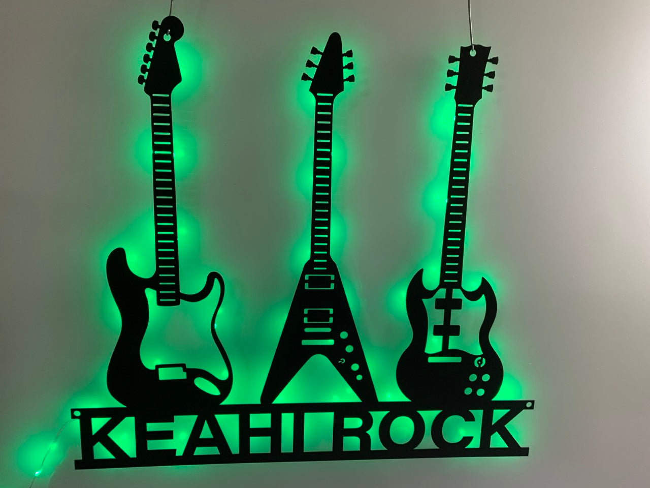 Custom Electric Guitar Metal Wall Art With Led Lights, Personalized Guitarist Metal Name Sign, Guitar Rock Music Metal Wall Led Sign