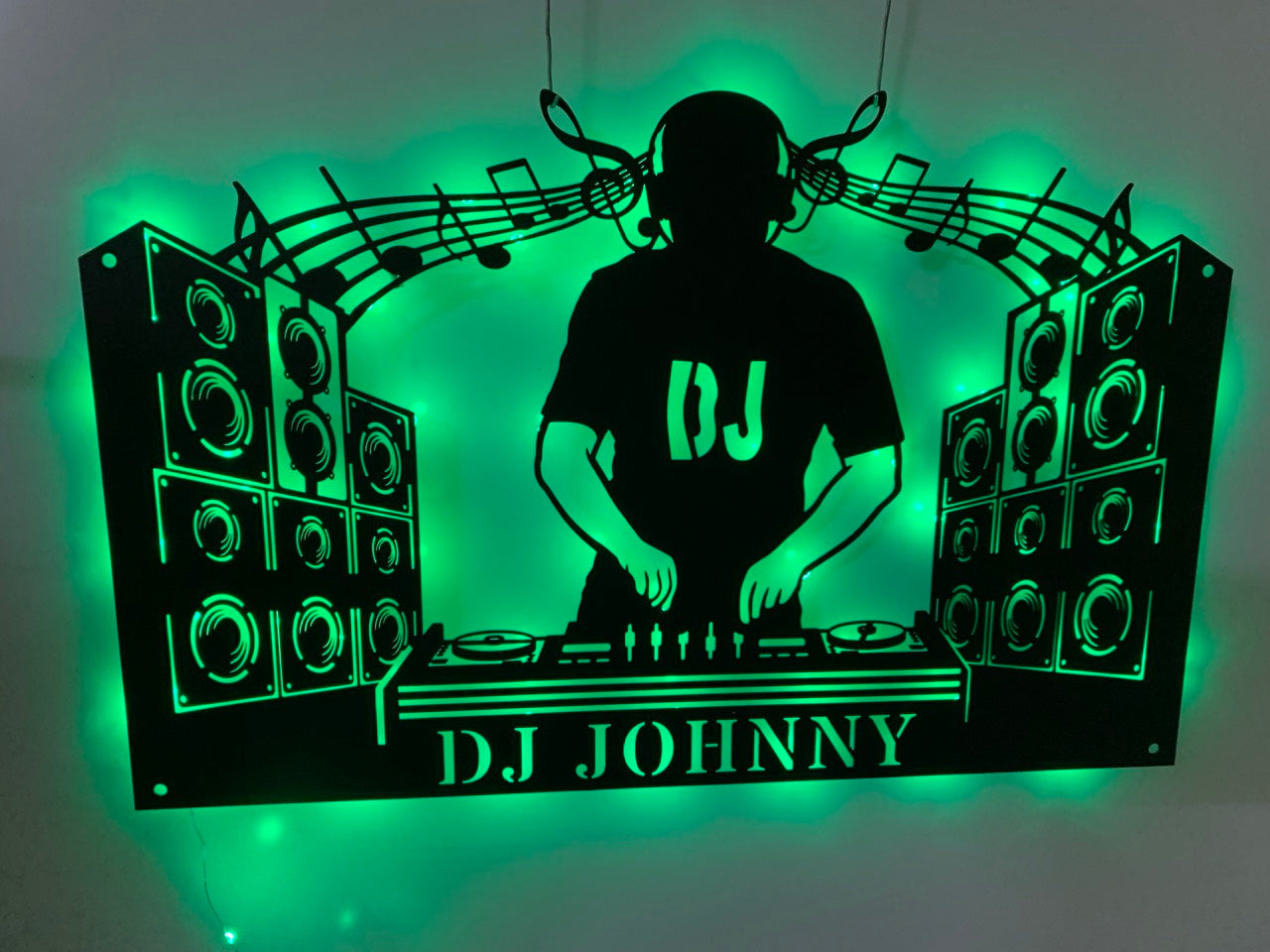 Personalized Dj Disc Jockey Music Metal Wall Art Led Lights, Custom Dj Metal Name Sign, Dj Music Club Metal Led Wall Decor