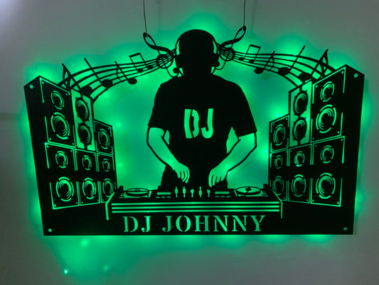 Personalized Dj Disc Jockey Music Metal Wall Art Led Lights, Custom Dj Metal Name Sign, Dj Music Club Metal Led Wall Decor