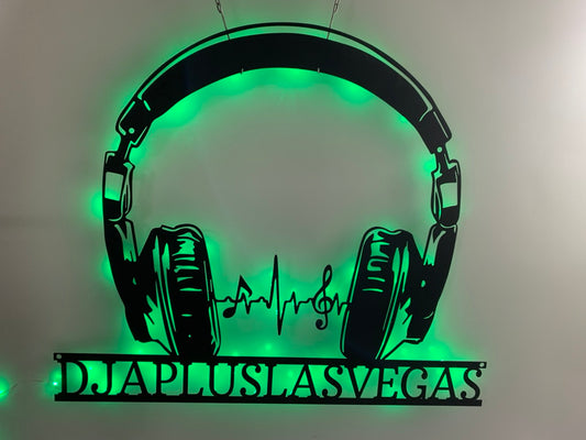 Custom Headphones Metal Wall Art With Led Lights, Personalized Headphones Metal Name Sign, Music Room Music Studio Metal Led Wall Sign