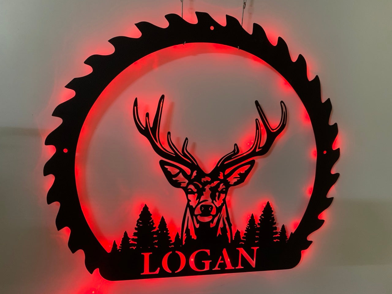 Custom Saw Blade Deer Metal Wall Art With Led Lights, Personalized Deer Hunter Metal Name Sign, Saw Blade Deer Hunting Metal Led Decor