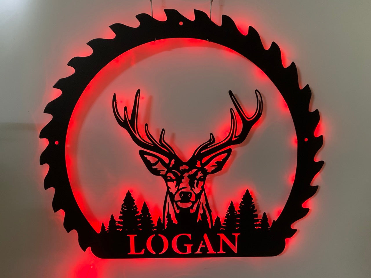 Custom Saw Blade Deer Metal Wall Art With Led Lights, Personalized Deer Hunter Metal Name Sign, Saw Blade Deer Hunting Metal Led Decor