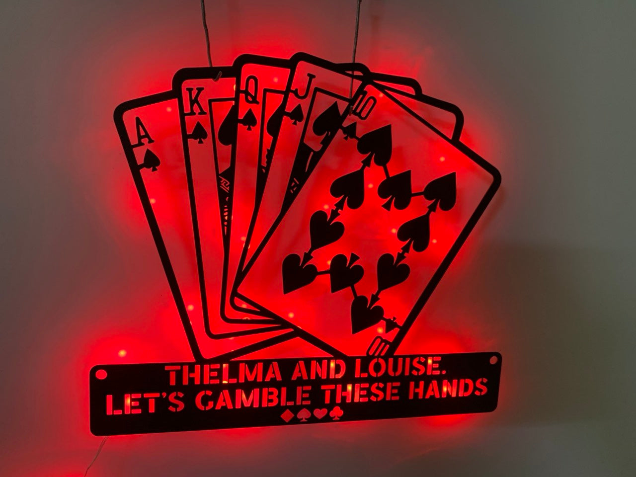 Personalized Poker Cards Metal Wall Art With Led Light, Casino Game Room Metal Wall Led Decor, Custom Name Poker Cards Metal Name Sign