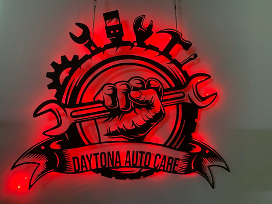 Custom Tools Repair Metal Wall Art Led Light, Personalized Wrench Mechanic Tools Metal Name Sign, Garage Sign Man Cave Cabinet Garage Metal Wall Decor