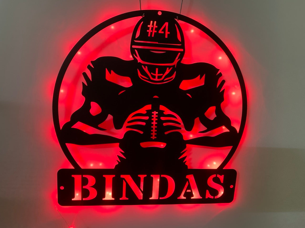 Personalized American Football Metal Name Sign With Led Light, Custom Us Football Player Metal Wall Art, American Football Sport Wall Led Decor