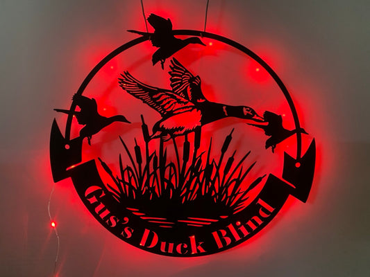 Custom Duck Hunting Metal Wall Art Led Light, Personalized Duck Hunter Metal Name Sign, Duck Hunting Man Cave Cabin Metal Wall Decor