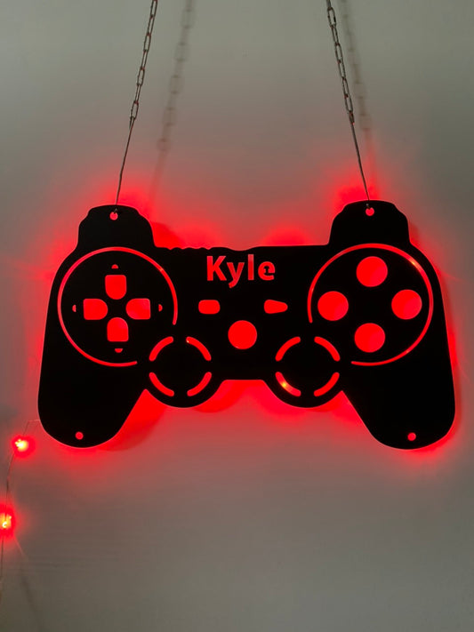 Personalized Game Controller Metal Wall Art With Led Light, Custom Gamer Name Metal Sign, Game Zone Kids Nursery Metal Wall Decor