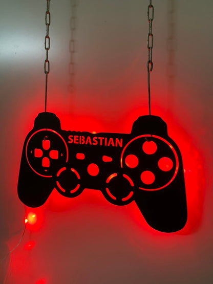 Personalized Game Controller Metal Wall Art With Led Light, Custom Gamer Name Metal Sign, Game Zone Kids Nursery Metal Wall Decor