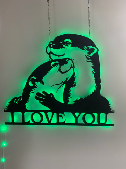 Personalized Couple Otter Metal Wall Art With Led Light, Custom Couple Otter Metal Name Sign Decor, Otter Couple Gift Metal Wall Led Sign