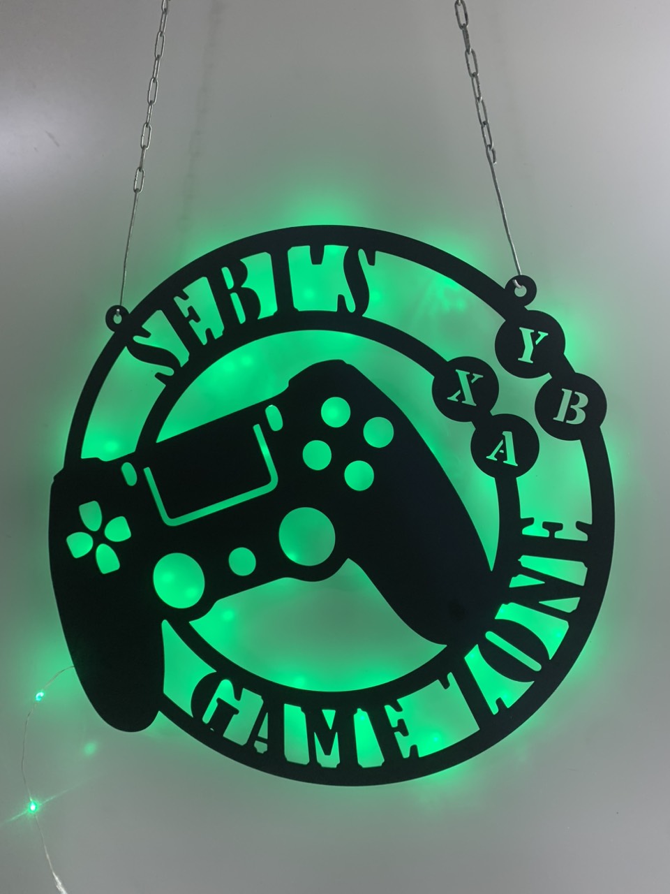 Personalized Game Controller Metal Wall Art With Led Light, Custom Gamer Name Monogram Metal Sign, Game Zone Kids Nursery Metal Wall Decor