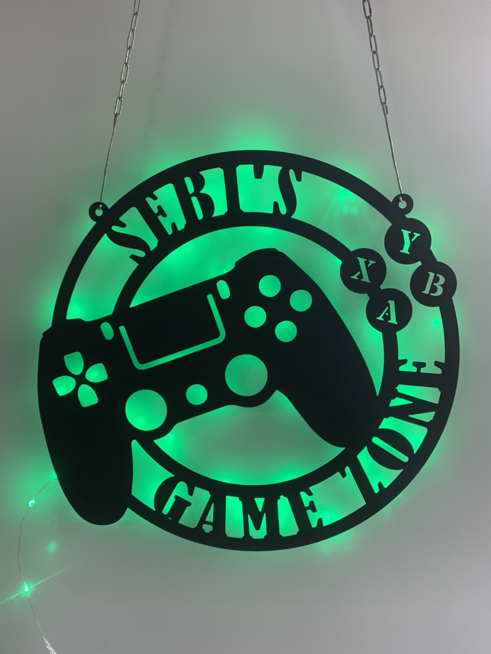 Personalized Game Controller Metal Wall Art With Led Light, Custom Gamer Name Monogram Metal Sign, Game Zone Kids Nursery Metal Wall Decor