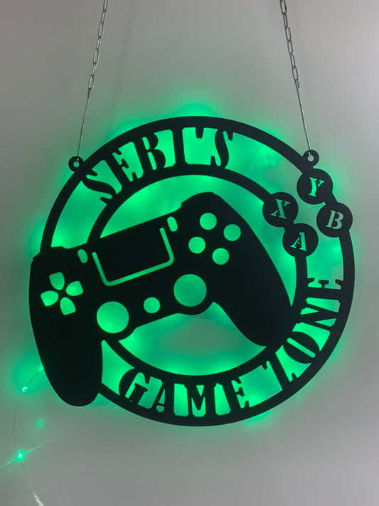 Personalized Game Controller Metal Wall Art With Led Light, Custom Gamer Name Monogram Metal Sign, Game Zone Kids Nursery Metal Wall Decor