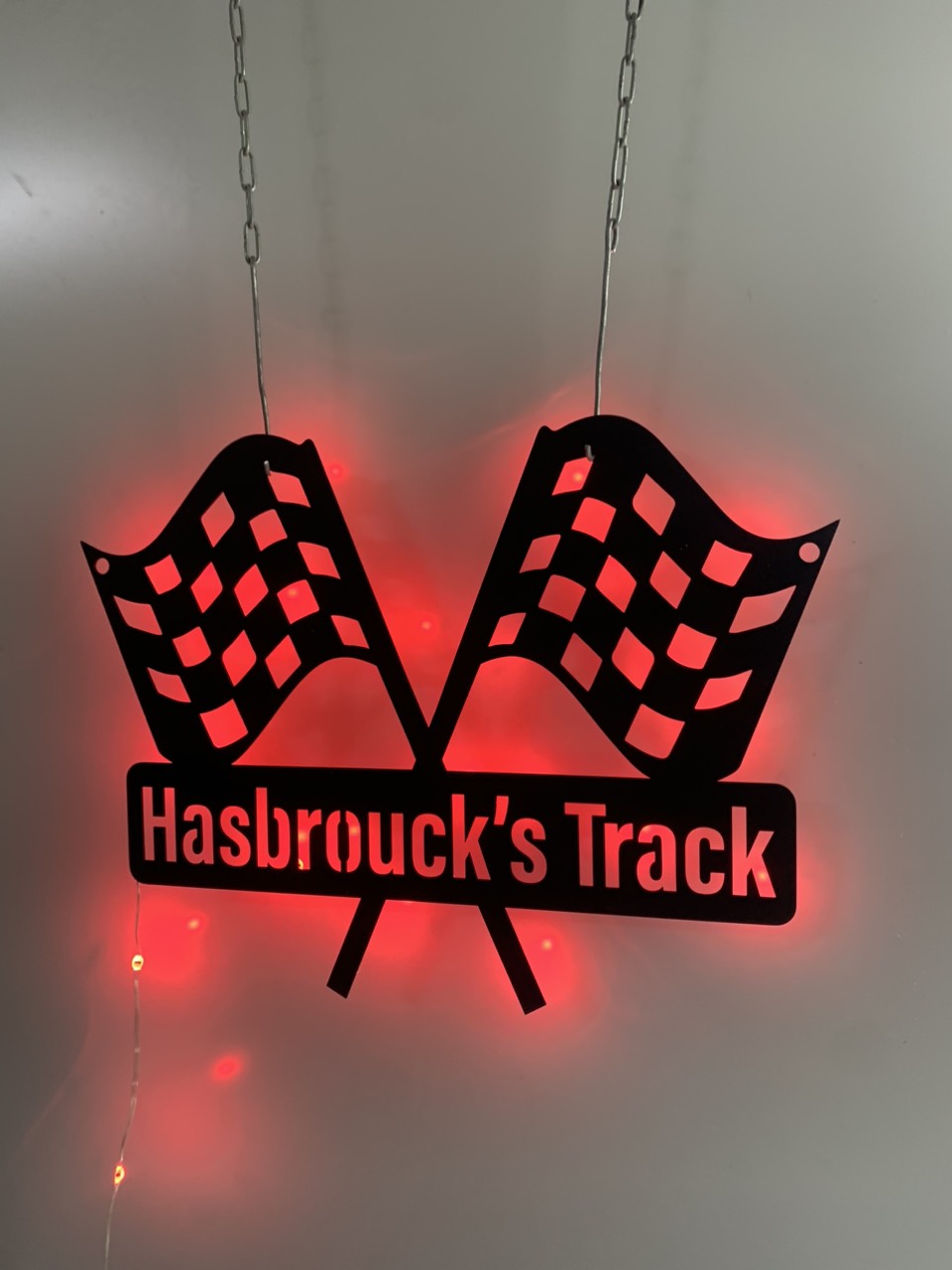 Custom Racing Flag Metal Wall Art With Led Lights, Personalized Racing Flag Go Kart Racing Metal Sign, Man Cave Garage Metal Wall Sign