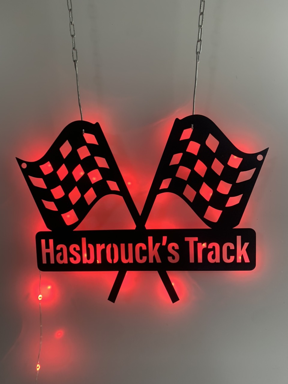 Custom Racing Flag Metal Wall Art With Led Lights, Personalized Racing Flag Go Kart Racing Metal Sign, Man Cave Garage Metal Wall Sign