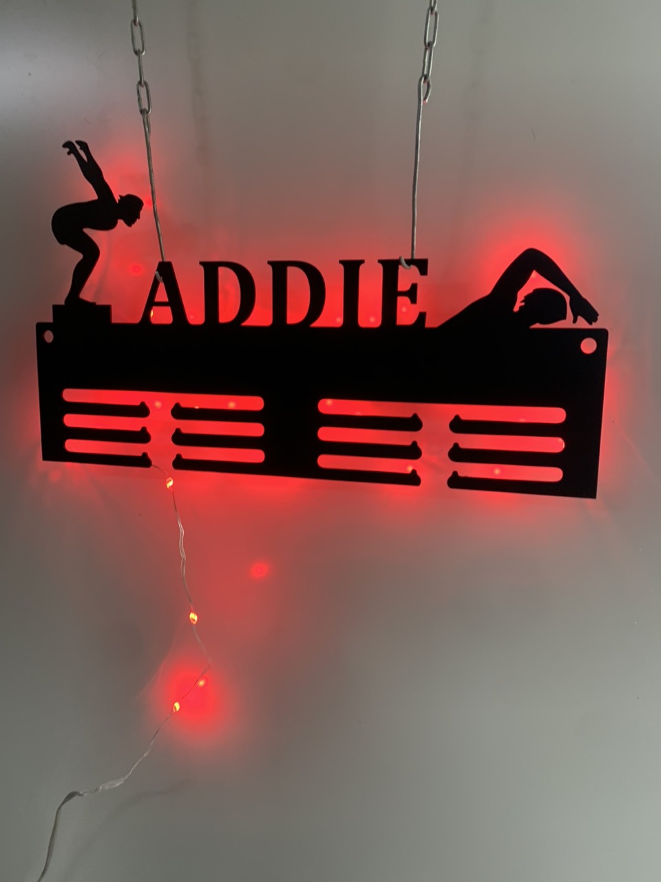 Personalized Swimming Medal Holder With Led Lights, Custom Name Swimming Medal Hanger, Swimming Sports Led Metal Display Rack For Awards