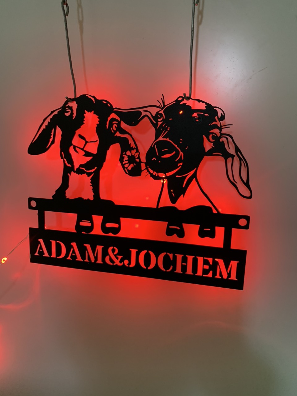 Custom Funny Goat Love Farmhouse Metal Wall Art Led Light, Personalized Couple Goat Farm Name Metal Sign, Goat Barn Animal Farm Led Sign