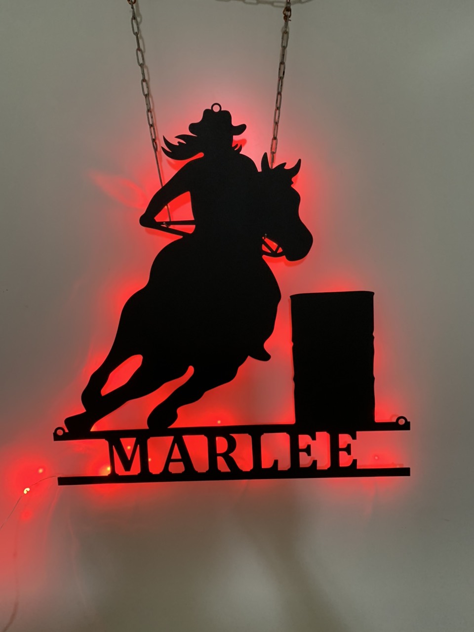 Custom Barrel Racing Galloping Horse Metal Wall Art With Led Light, Personalized Barrel Racing Metal Name Sign, Barrel Racing Team Roping Sign