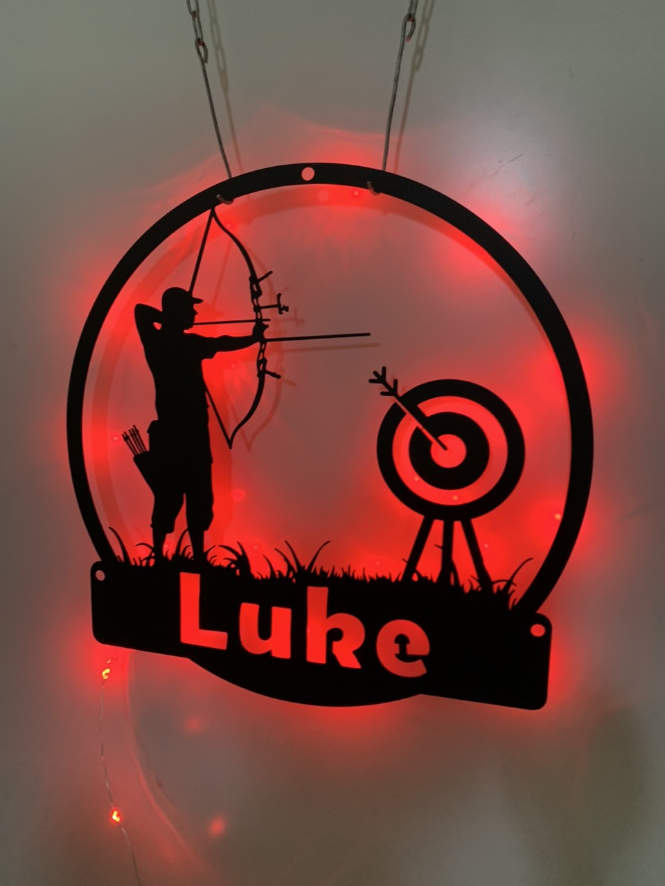 Personalized Archery Metal Wall Art With Led Lights, Custom Archer Name Led Metal Sign, Archery Sport Metal Led Wall Decor