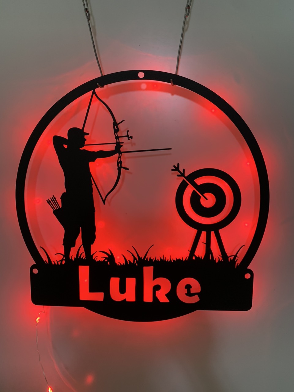 Personalized Archery Metal Wall Art With Led Lights, Custom Archer Name Led Metal Sign, Archery Sport Metal Led Wall Decor