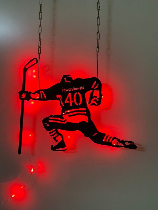 Custom Hockey Metal Sign With Led Light, Personalized Hockey Player Metal Name Sign, Ice Hockey Jersey Metal Wall Led Sign