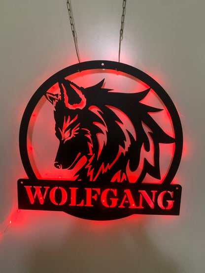 Personalized Wolf Metal Wall Art With Led Light, Custom Wolf Monogram Metal Name Sign, Wolf Head Monogram Metal Sign, Wild Animal Metal Decor