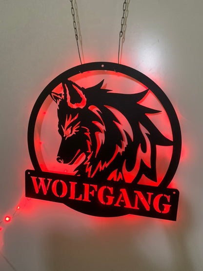 Personalized Wolf Metal Wall Art With Led Light, Custom Wolf Monogram Metal Name Sign, Wolf Head Monogram Metal Sign, Wild Animal Metal Decor