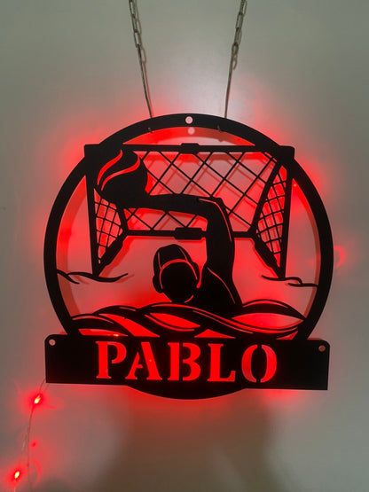 Personalized Water Polo Metal Sign With Led Lights, Custom Water Polo Sports Metal Wall Art, Water Polo Player Name Sign, Water Sport Metal Decor