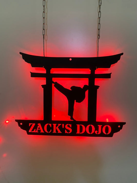 Personalized Karate Dojo Metal Sign With Led Light, Custom Karate Outdoor Metal Wall Hanging, Jiu Jitsu Martial Arts Metal Decor