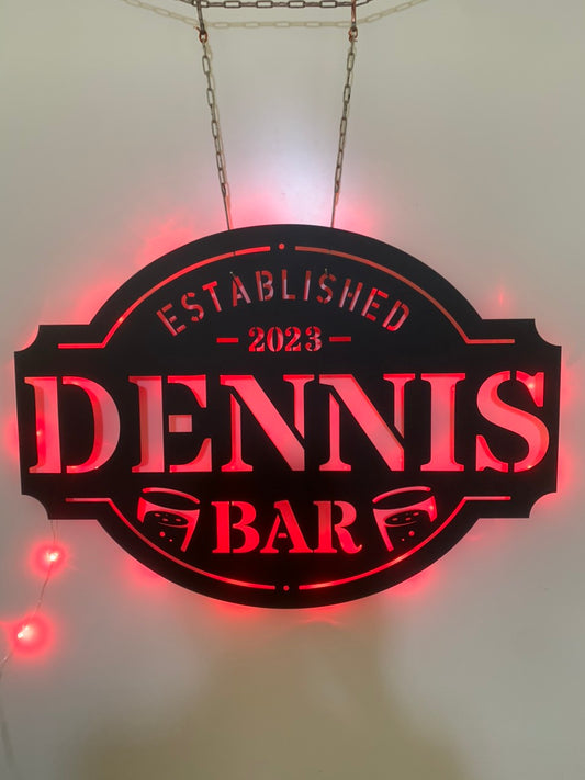 Personalized Bar Metal Name Sign With Led Lights, Custom Bar Metal Wall Art, Established Bar Led Metal Sign, Bar Pub Metal Wall Hanging