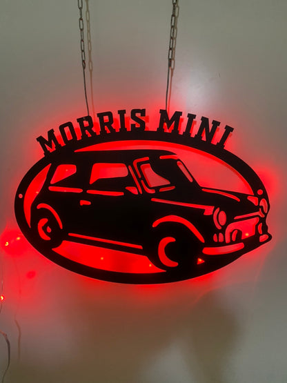 Personalized Mini Cooper Metal Wall Art With Led Lights, Custom Mini Car Metal Wall Art, Car Garage Metal Name Sign, Workshop Metal Wall Decor