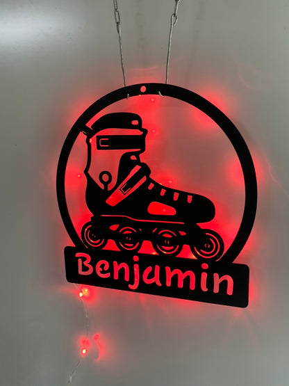 Personalized Roller Skate Metal Wall Art Led Lights, Custom Roller Skates Metal Name Sign, Metal Roller Skate Wall Led Sign