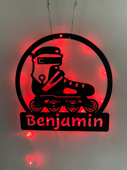 Personalized Roller Skate Metal Wall Art Led Lights, Custom Roller Skates Metal Name Sign, Metal Roller Skate Wall Led Sign