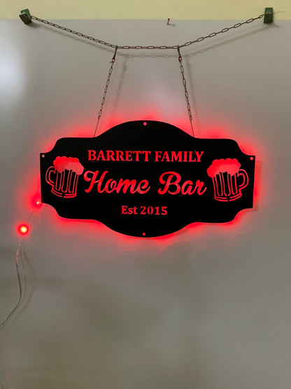 Custom Bar Metal Name Sign With Led Lights, Personalized Bar Metal Wall Art, Established Bar Led Metal Sign, Bar Pub Metal Wall Hanging