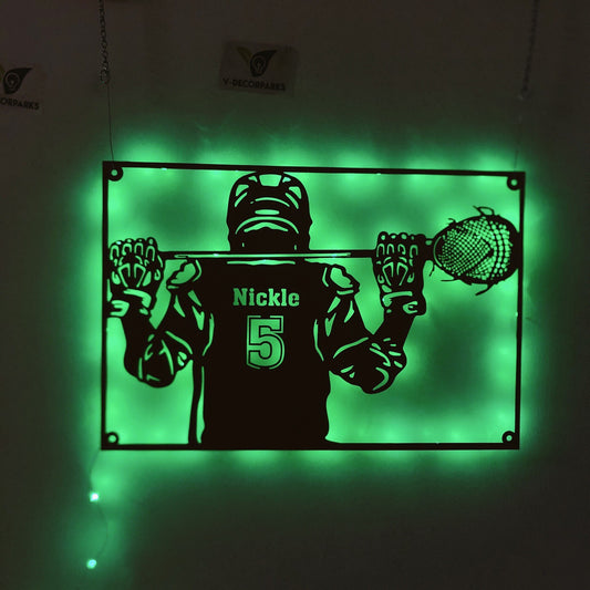 Custom Lacrosse Sign Metal Wall Art Led Lights, Personalized Lacrosse Player Metal Number Name Sign, Lacrosse Sport Metal Wall Decor