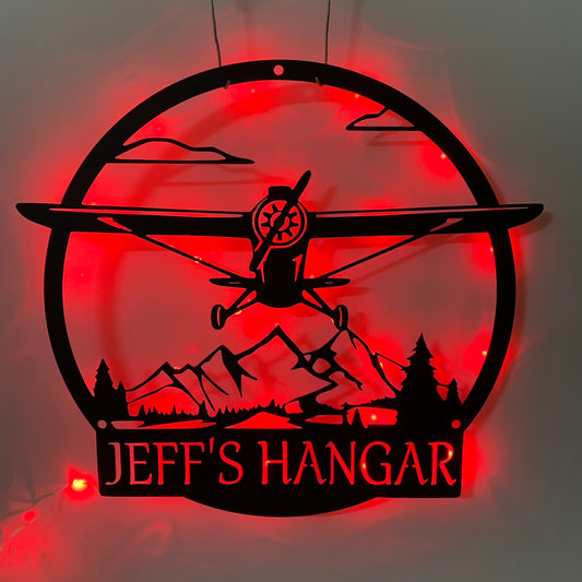 Custom Jet Aircraft Hangar Metal Wall Art Led Light, Personalized Pilot Name Metal Sign, Aviation Metal Hangar Wall Led Sign