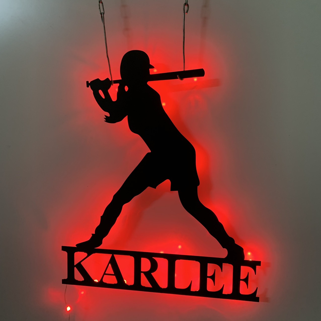 Custom Girl Baseball Metal Wall Art With Led Light, Personalized Softball Player Metal Name Sign, Baseball Sport Metal Wall Led Decor