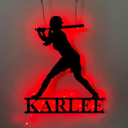 Custom Female Softball Batter Metal Wall Art With Led Light, Personalized Softball Player Metal Name Sign, Softball Metal Wall Led Decor