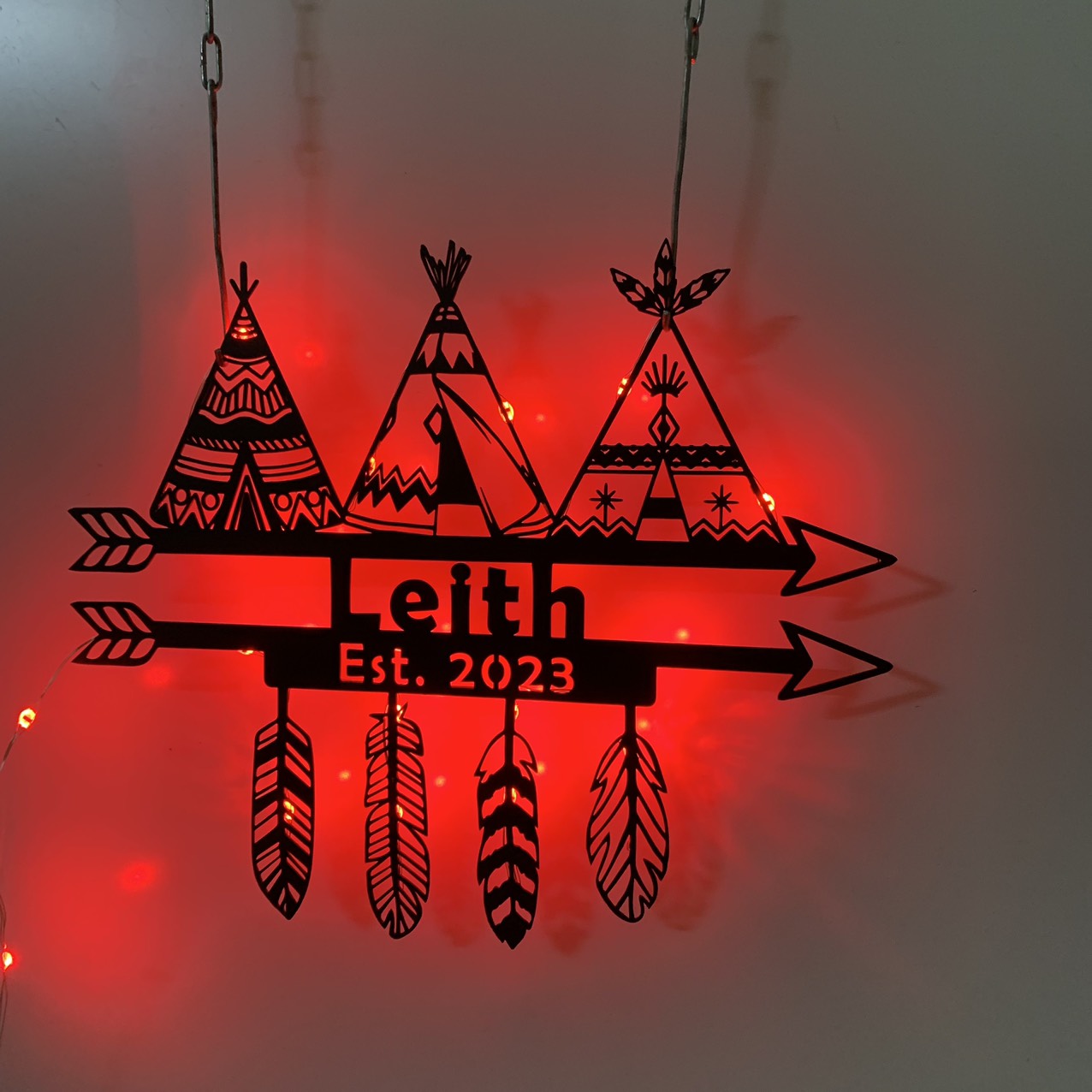 Custom Tent Native American Indian Teepee Metal Wall Art Led Lights, Personalized Indian Warrior Metal Name Sign, Tribe Tents Metal Decor