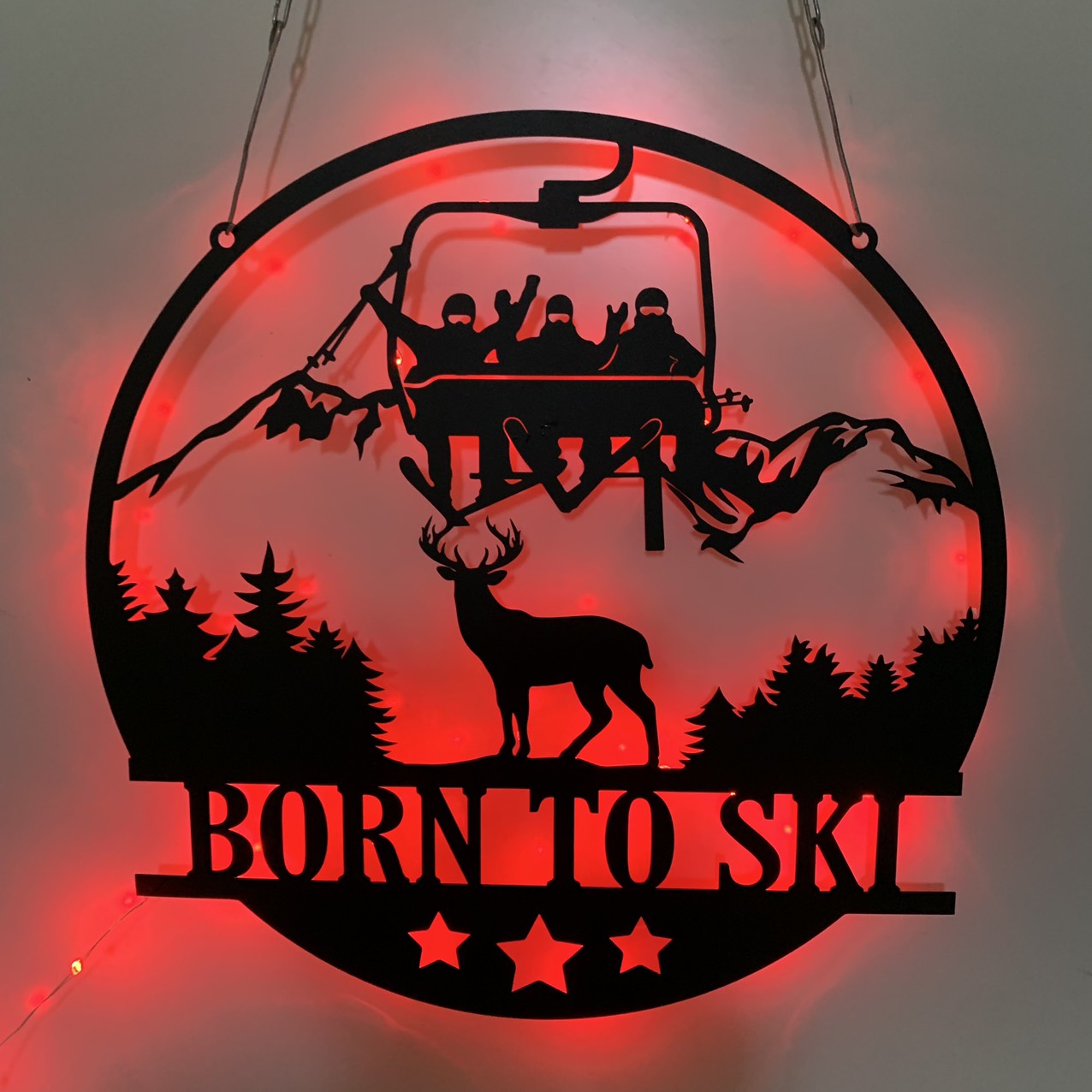 Ski Lift Chair Metal Wall Art With Led Lights, Skiing Winter Sport Metal Sign, Man Cave Decoration, Mountain Skiing Metal Led Sign