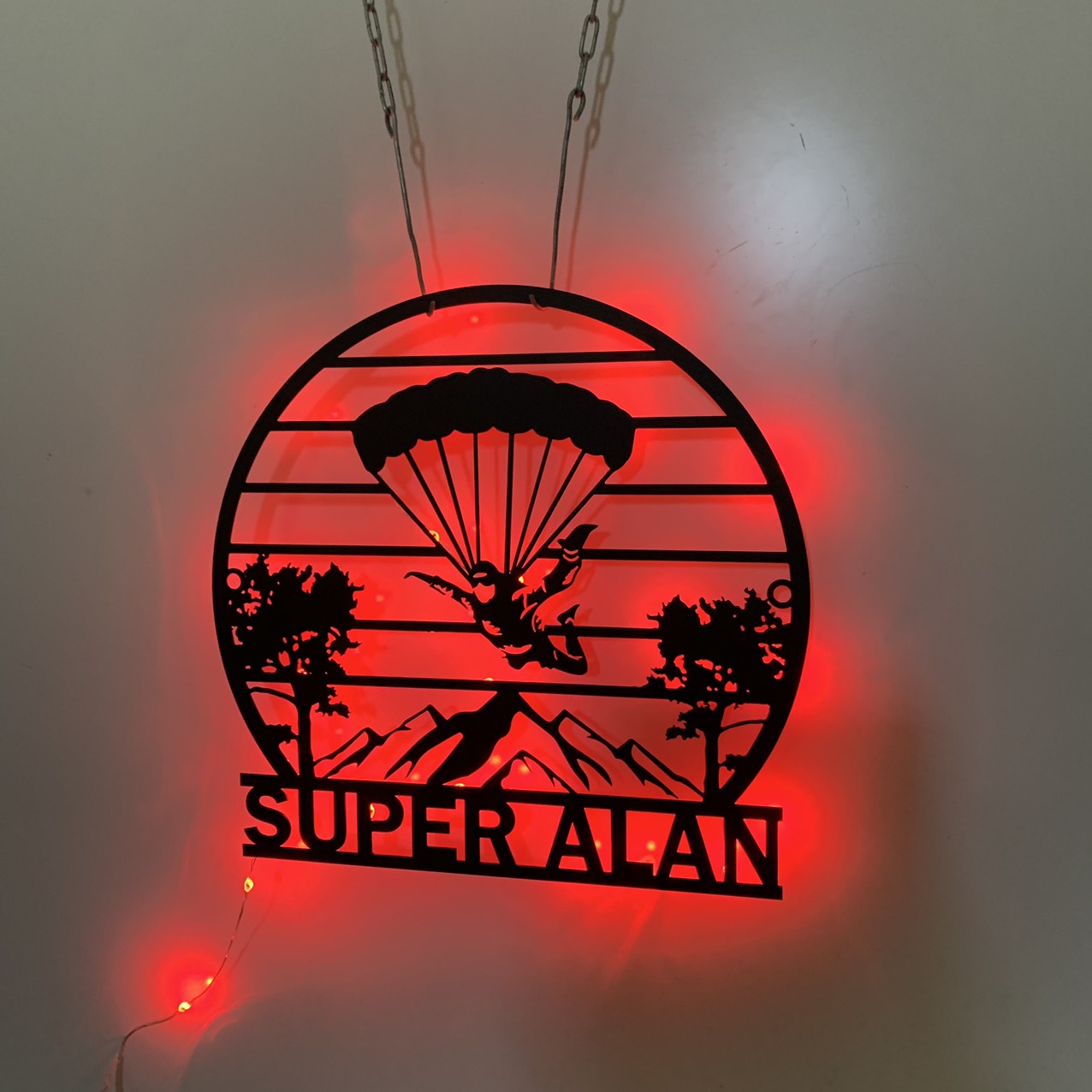 Custom Skydiving Parachuting Metal Wall Art Led Light, Personalized Parachute Skydiving Metal Name Sign Wall Decor, Powered Parachute Metal Sign