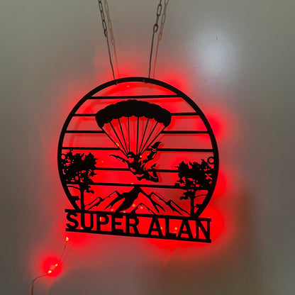 Custom Skydiving Parachuting Metal Wall Art Led Light, Personalized Parachute Skydiving Metal Name Sign Wall Decor, Powered Parachute Metal Sign