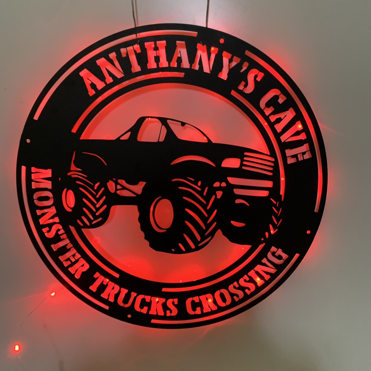 Personalized Monster Truck Metal Wall Art With Led Light, Custom Monster Truck Metal Name Sign, Truck Car Man Cave Metal Wall Led Decor