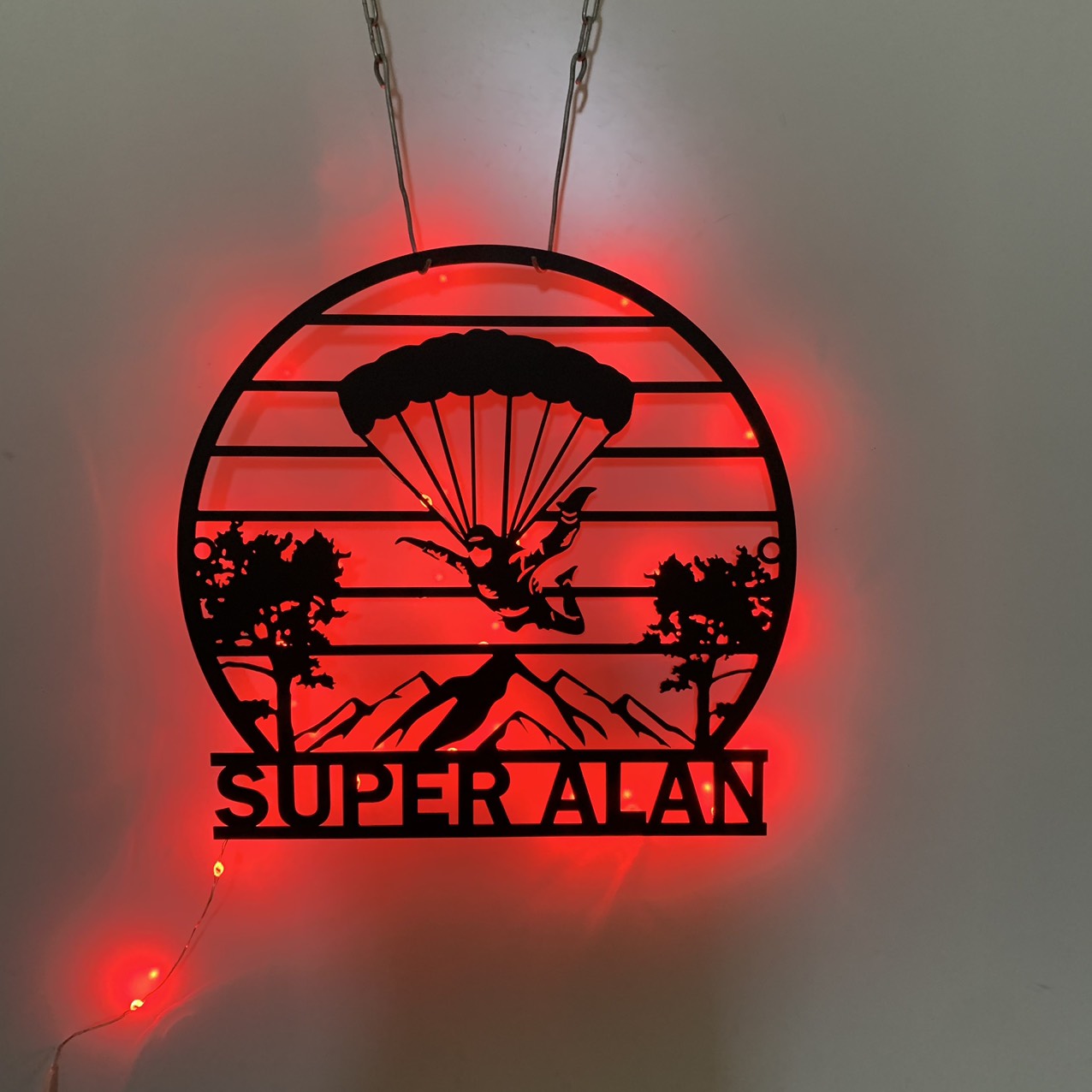 Custom Skydiving Parachuting Metal Wall Art Led Light, Personalized Parachute Skydiving Metal Name Sign Wall Decor, Powered Parachute Metal Sign