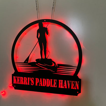 Personalized Stand Up Paddle Boarding Metal Sign Led Light, Custom Metal Paddle Board Metal Wall Sign, Paddle Board Man Cave Wall Art Decor