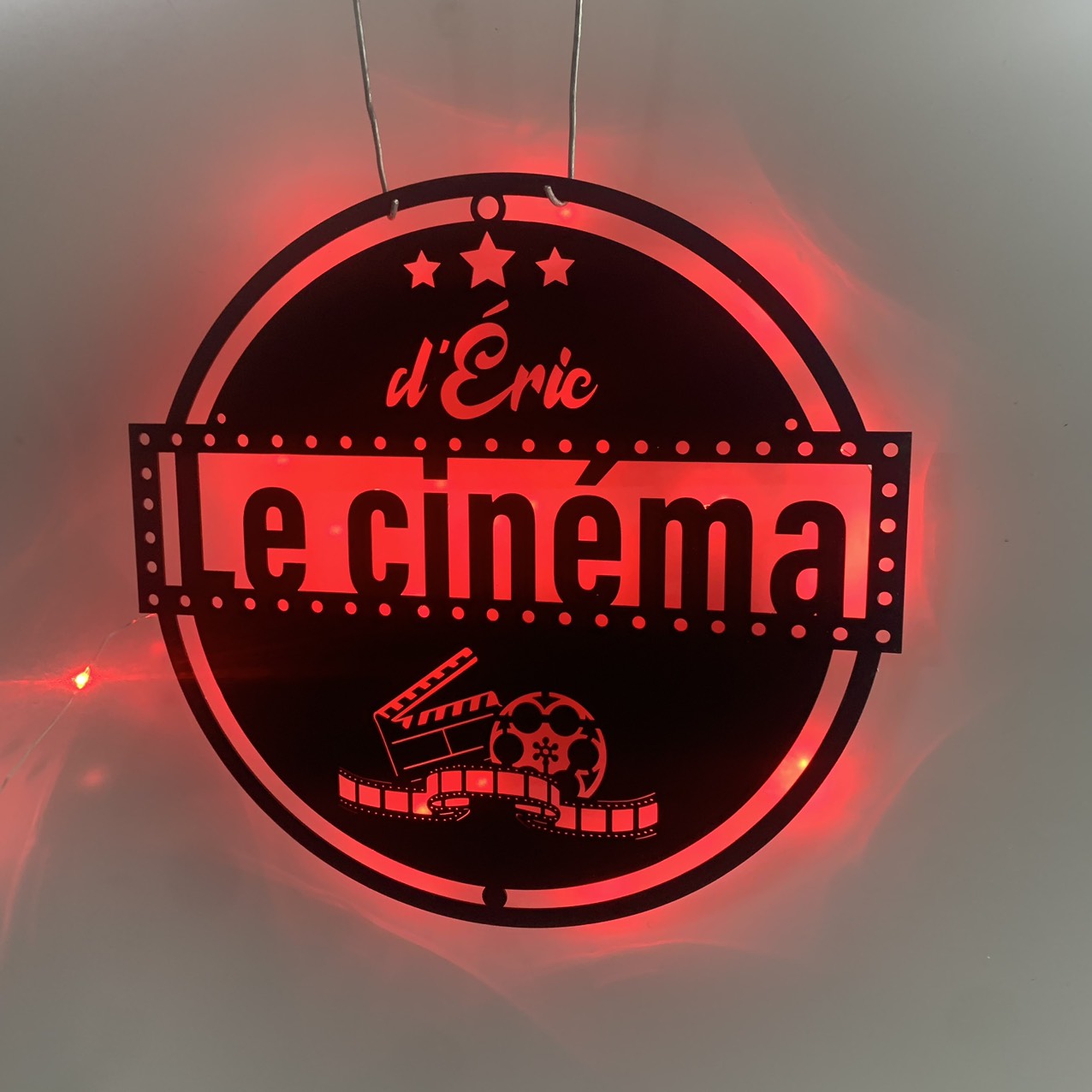 Custom Home Cinema Metal Wall Art With Led Light, Personalized Cinema Metal Led Sign, Family Cinema Movie Theater Metal Name Sign