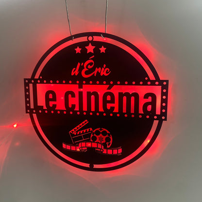 Custom Home Cinema Metal Wall Art With Led Light, Personalized Cinema Metal Led Sign, Family Cinema Movie Theater Metal Name Sign