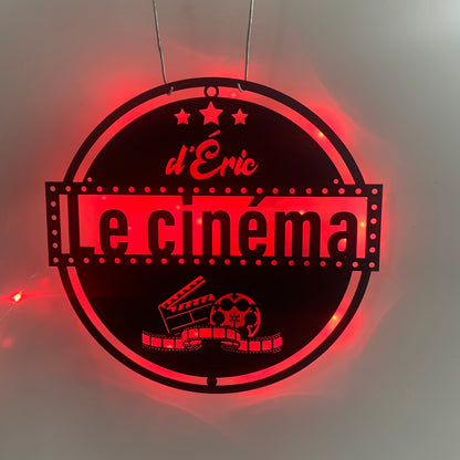 Custom Home Cinema Metal Wall Art With Led Light, Personalized Cinema Metal Led Sign, Family Cinema Movie Theater Metal Name Sign