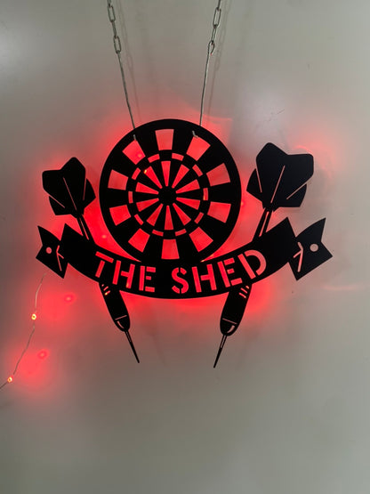 Personalized Dartboard Game Metal Wall Art Led Light, Custom Dart Player Metal Name Sign, Dart Club Metal Wall Led Decor