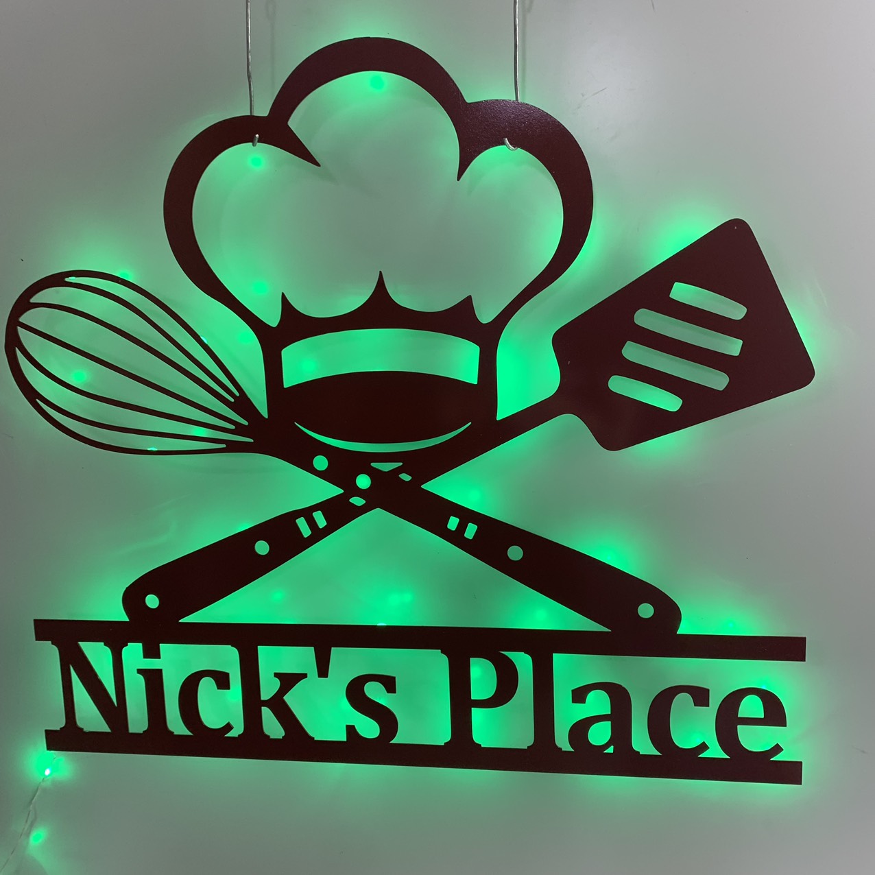 Custom Master Chef Metal Wall Art Led Light, Personalized Cooking Chef Hat Metal Name Sign, Kitchen Catering Service Dining Room Metal Decor