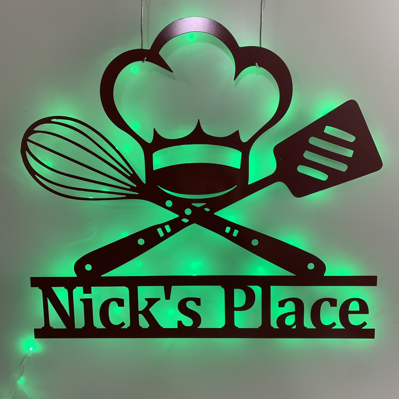 Custom Master Chef Metal Wall Art Led Light, Personalized Cooking Chef Hat Metal Name Sign, Kitchen Catering Service Dining Room Metal Decor